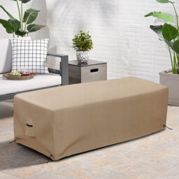 "Latitude Run® Rectangular Firepit Cover, Highly Durable 12 Oz, Waterproof & UV-Resistant With Airpockets & Drawstring (32"" W X 22"" D X 17"" H, Beige)"