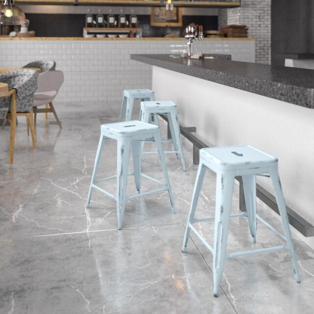 "Angelinamarie 24"" Industrial Style Bar Stool - Set of 4 - Modern Metal Counter Height"