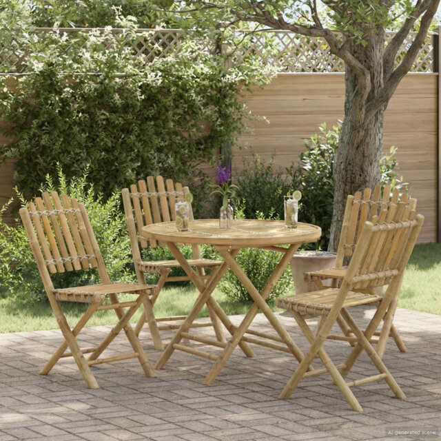 Garden Table Natural Bamboo Modern Outdoor Indoor Folding Dining Casual