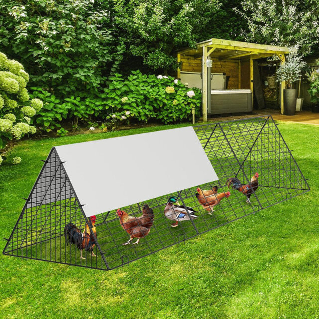 Metal Chicken Tunnel with Waterproof & Anti-UV Cover, Chicken Run for Yard, Outdoor Backyard Farm, Portable Chicken Coop for Hens, Ducks, Rabbits (118