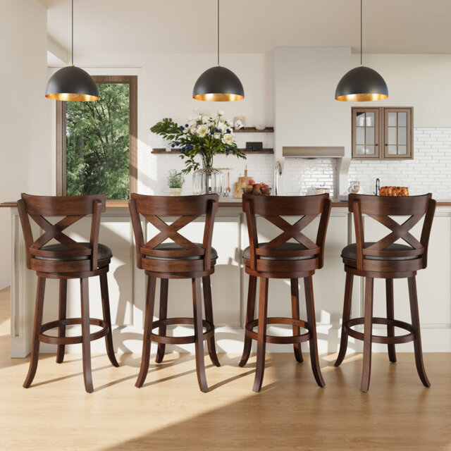 Swivel Upholstered Counter Stool with Solid Wood Frame