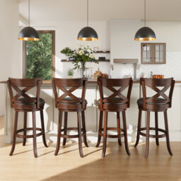 Swivel Upholstered Counter Stool with Solid Wood Frame