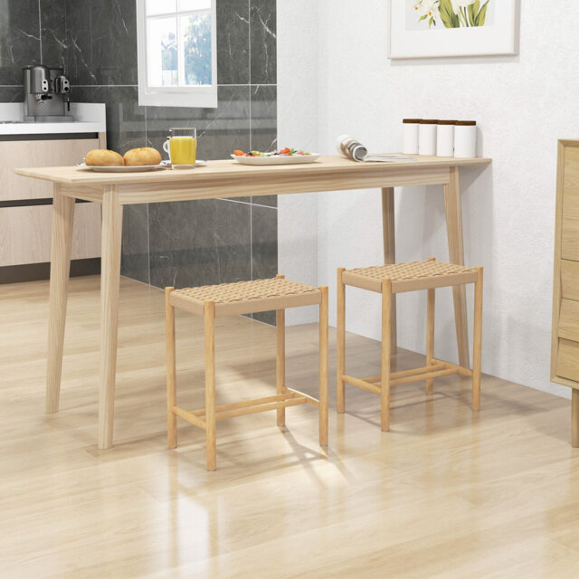 Kitchen Dining Bar Stool Set Of 2 Counter Height Woven Paper Seat Dining Stool