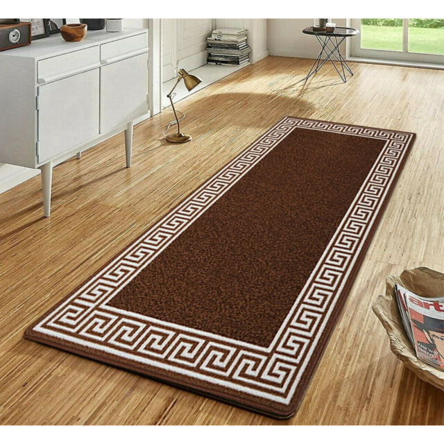 Greek-Key Brown Beige Non-Slip Polypropylene Area Rug â Washable Door Mat & Hallway Runner for Living Room, Kitchen & Bedroom