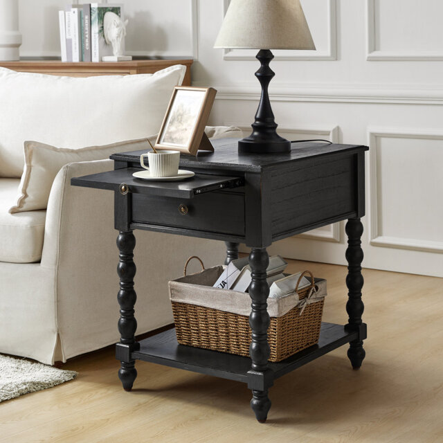 Eric 60.96cm W Traditional Soild Bedside Table with Extendable Tray