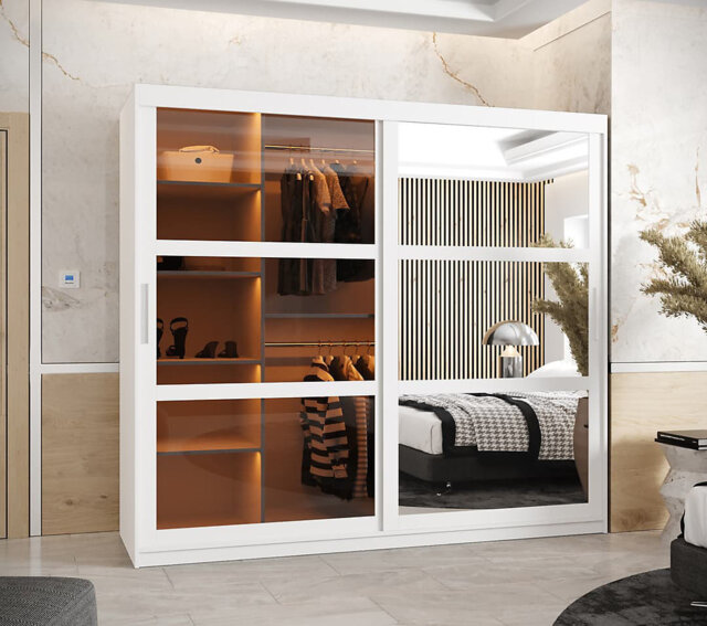 Charlese II Sliding Door Wardrobe with Shelves - White Matt W 200cm