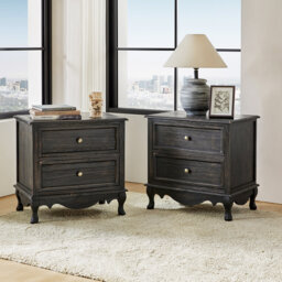 Hippe 61cm H Transitional 2 - Drawer Bedside Table with Wood Legs and Charging Station Space