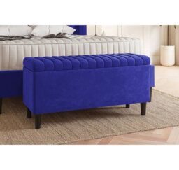 Plush Velvet Lined Upholstered Ottoman Storage Box with Wooden Legs