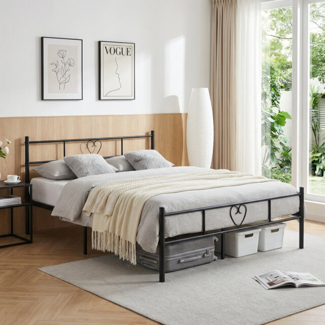 Aaru Heart Design Metal Bed Frame with Headboard & Footboard