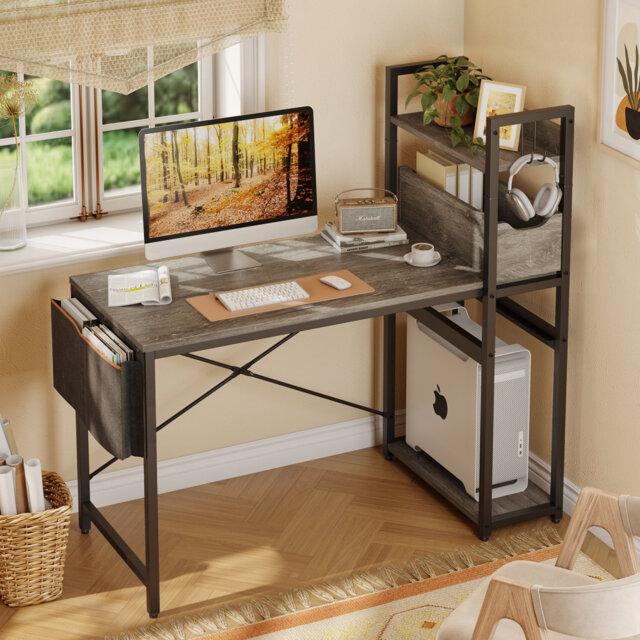 Mamedov 91.5cm Metal Base Computer Desk with Storage Bag, Home Office Desk with Open Shelf