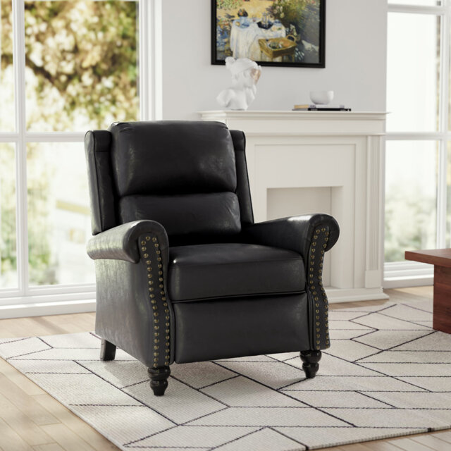 Ameiah Upholstered Faux Leather Manual Push Back Recliner Chair with Wingback