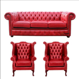 Chesterfield 3 Seater Sofa + 2 X Queen Anne Chairs Old English Leather Sofa Offer