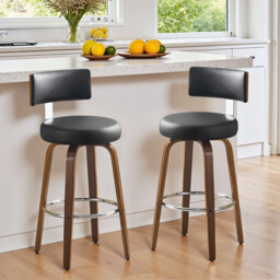 360° Swivel Upholstered Bar Stools - Walnut Wood Counter Chairs Load 150Kg