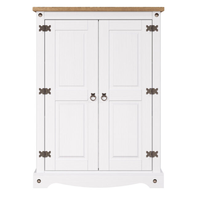 Conte 2 Door Cupboard, White and Antique Wax Finish, Corona design