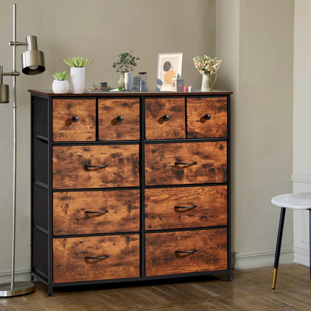 98cm Chest Of Drawers, 10 Fabric Drawers Bedroom Cabinet with Handles and Metal Frame