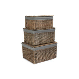 Wicker 3 Piece Storage Hamper Basket Set with Lining