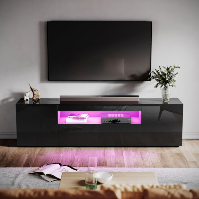 "Caelainn High Gloss TV Stand & TV Cabinet, 1 Flip Door, 2 Side Doors, RGB Remote, 15W, Fits 60"" TV"