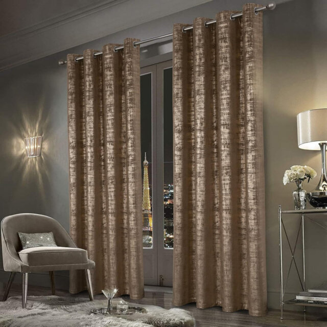 Blackout Velvet Curtains Window Treatments Gold Foil Printed 1 Pair Brown 117 x 229 cm