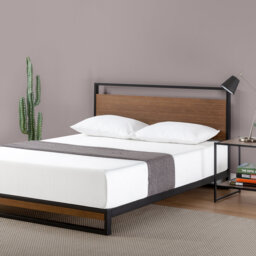 Gemma Low profile Metal Bed Frame with Bamboo Headboard