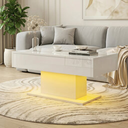 Budwin Sliding Top Storage Coffee Table with High Gloss Finish, Modern Living Room Table