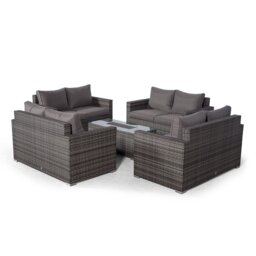 Villatoro Grey Rattan 4 X 2 Seat Sofa With 2 X Ice Bucket Rectangle Coffee Table, Outdoor Patio Garden Furniture