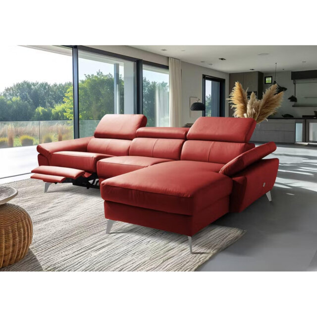 Milton Keynes Italian Leather Electric Reclining Corner Sofa with Adjustable Headrests and Adjustable Armrests