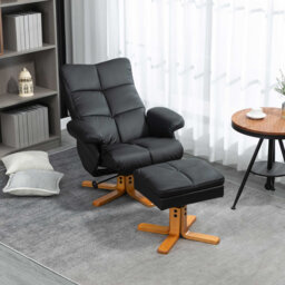 HOMCOM PU Leather Swivel Recliner Chair with Footstool Storage Black