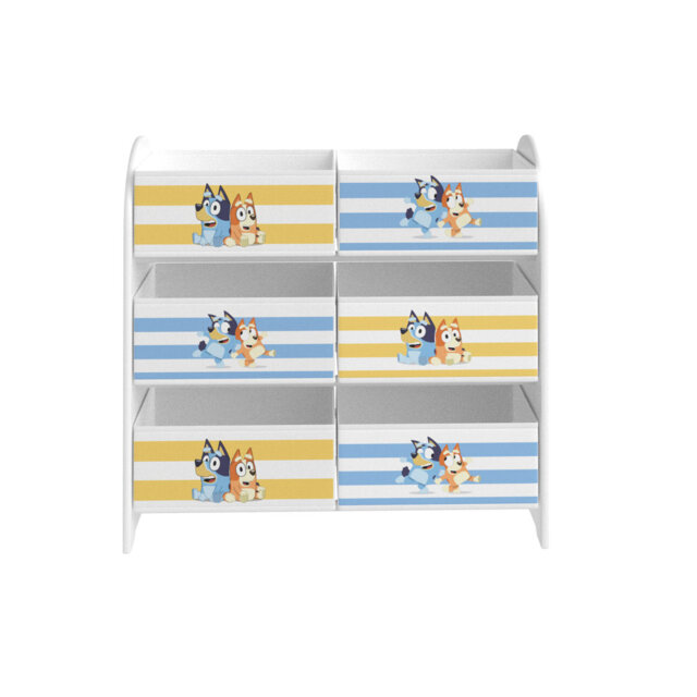 Bluey Toy Storage Unit - 6-Box Organizer for Bedroom - Made from Engineered Wood/Fabric/Metal - Easy Assembly and Clean Up