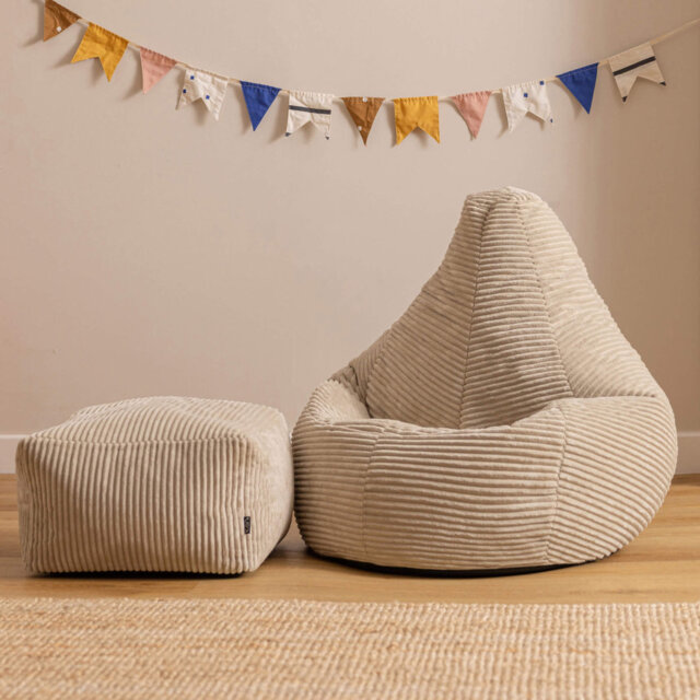 Kids Dalton Corduroy Recliner Bean Bag and Square Footstool