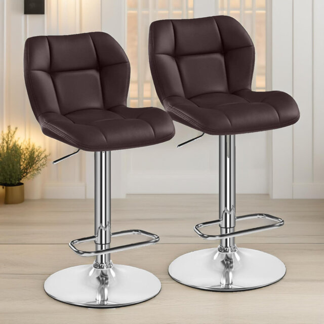 Begajeta Two Adjustable Height Bar Stools, Swivel Stool, Vegan Leather, Kitchen Dining Chair