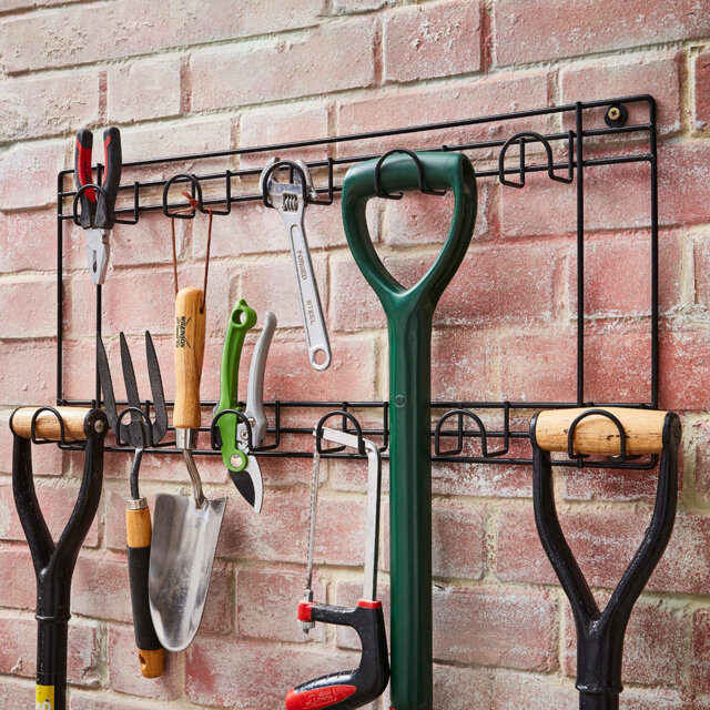 House Of Home Tool & Garden Storage Rack Garage Storage Wall Hanging Shed Hooks For Gardening Tools, Equipment, Shovels, Rakes, Hose Two Tier Wall Mou