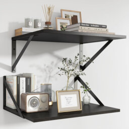 Extra Deep Black Floating Wall Shelves - Set of 2