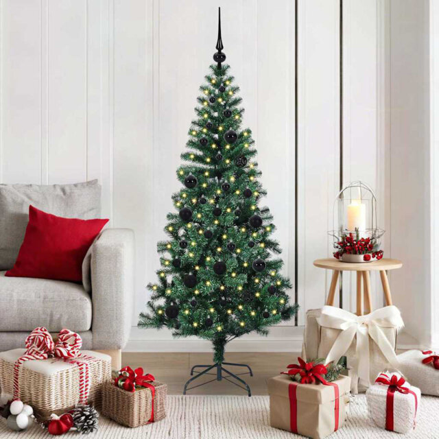 vidaXL Artificial Pre-lit Christmas Tree Green PVC and Metal
