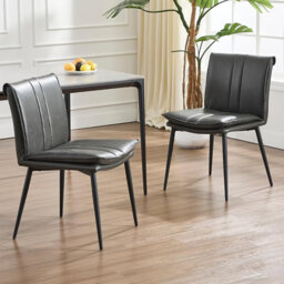 Upholstered Metal Accent Dining Chairs PU Leather Modern Industrial Kitchen Chairs with Backrest for Living Room Restaurant