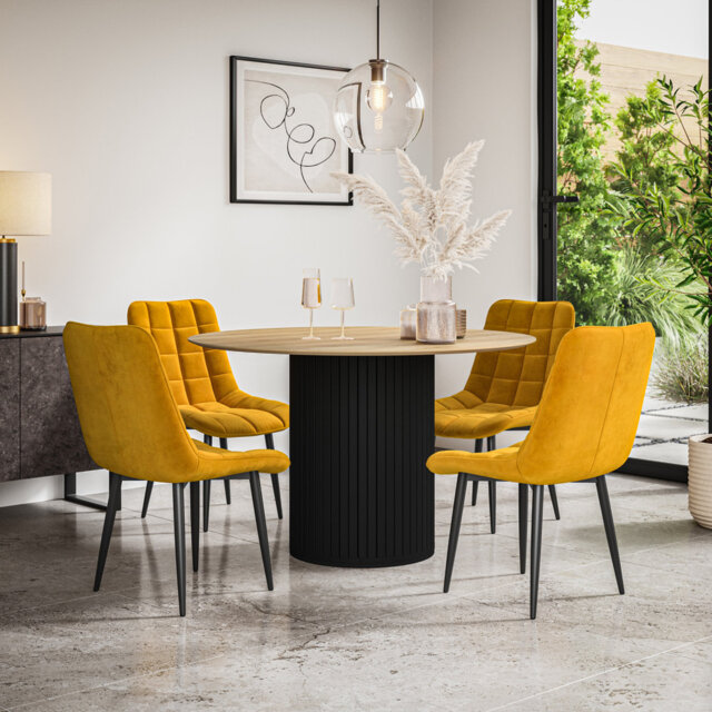 Arlo Walnut Table Top W Walnut Legs + Nova Velvet Dining Chair Beige Set Of 6