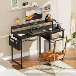 Office Computer Desk with LED Light,Office Table with Monitor Stand for Home/Office Use, Corner Desk with Large Storage Bag and Height Adjustable Stor