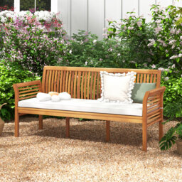 159Cm Garden Bench 3-Person Porch Bench W/ Curved Armrests & Seat Cushion