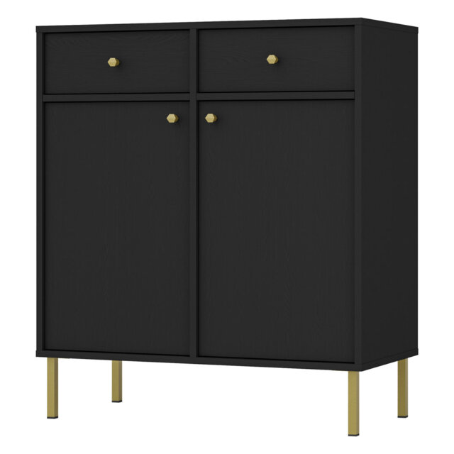 Albani Two-Door Sideboard with Two Drawers, 84 cm, Sand Beige with Gold Legs