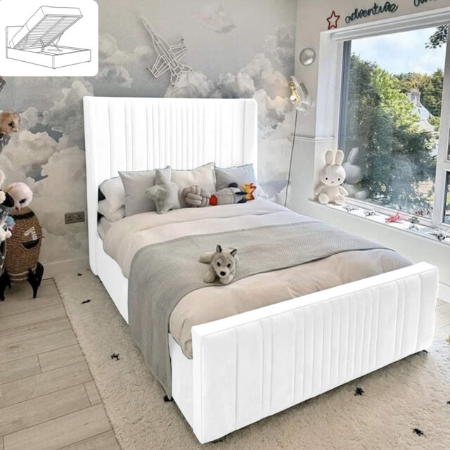 Ezzell Upholstered Bed - Wingback Ottoman Storage with Plush Velvet Gas Lift