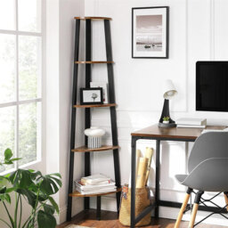 Corner Shelf, 5-Tier Industrial Ladder Bookcase, Storage Rack, With Metal Frame, For Living Room, Home, Office, Rustic Brown