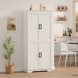 "60"" Kitchen Storage Pantry Cabinet, Farmhouse Deep Storage Cabinet with 3 Adjustable Shelves & 4 Doors, Large Rustic Wood Cupboard for Kitchen, Dining"