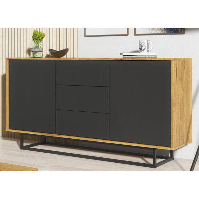 Vintage Loft Industrial Sideboard with Cabinet, Cupboard, and Drawers