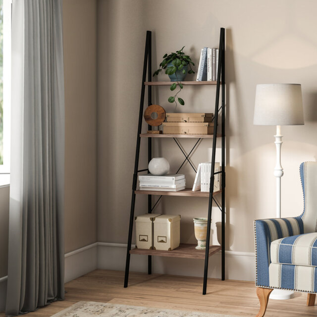 Tall 4 Level Living Room Steel Frame Ladder Bookcase and Office Display Shelf 60cm