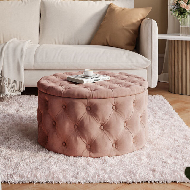 CHESTERFIELD Round Upholstered Pouf Hocker 70 cm