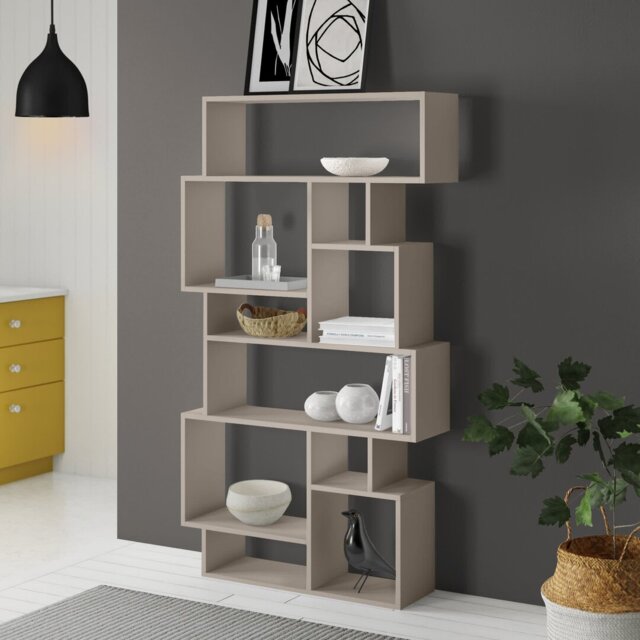 Sandra Bookcase - Asymmetric Freestanding Bookcase with 10 Compartments