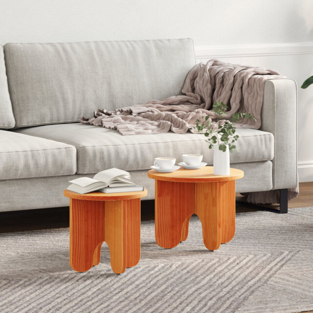 Coffee Table Solid Pine wood Round Modern Living Room Low Indoor