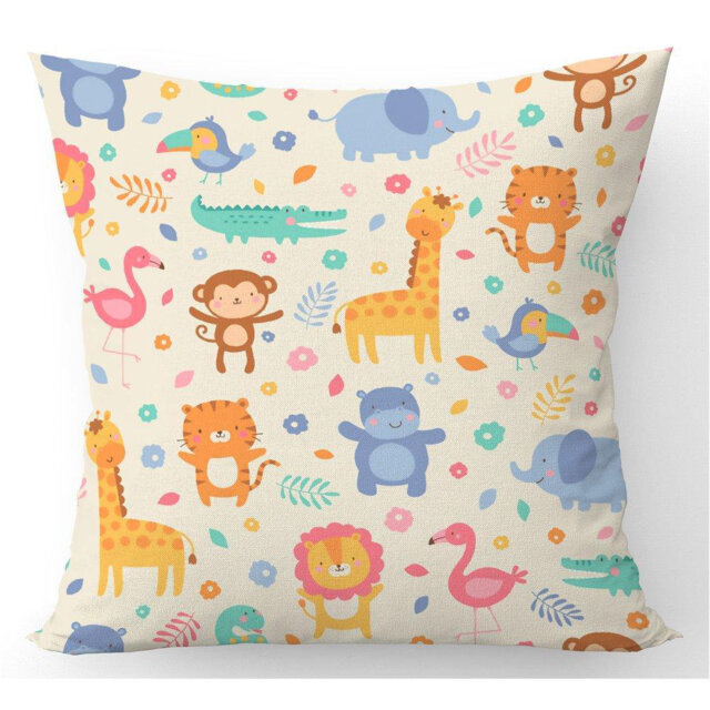 Mannford Cute Pastel Jungle Animals Scatter Cushion with Filling
