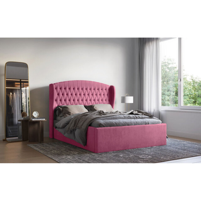 Medau Velvet Upholstered Bed Frame - Padded Headboard, Chrome Feet