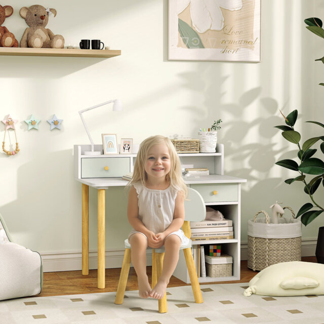 AIYAPLAY Kids Desk and Chair Set for Studying, Reading, Drawing, Green