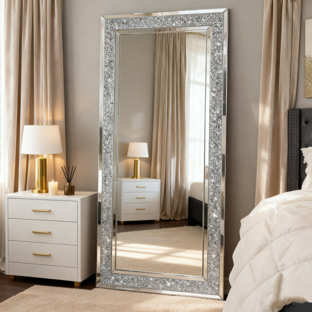 Glass Full Length Mirror  Flat Large Floor Mirror  Silver Wall Mirror 85x180cm  Free Standing